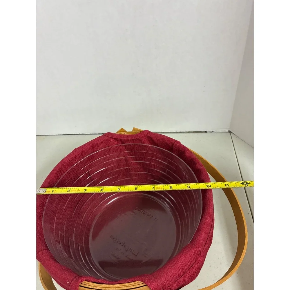 Longaberger 2009 Handmade Round Basket Red Liner Plastic Protector Swing Handle